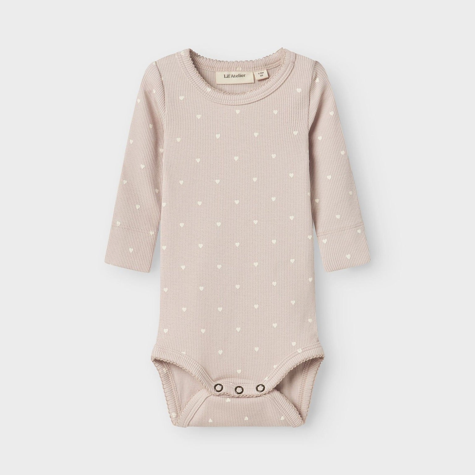 Lil' Atelier Organic L/S Baby Romper - Grey Morn/Heart