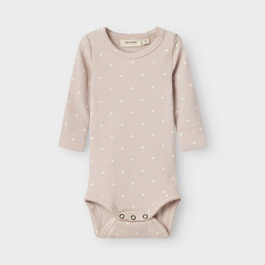 Lil' Atelier Organic L/S Baby Romper - Grey Morn/Heart