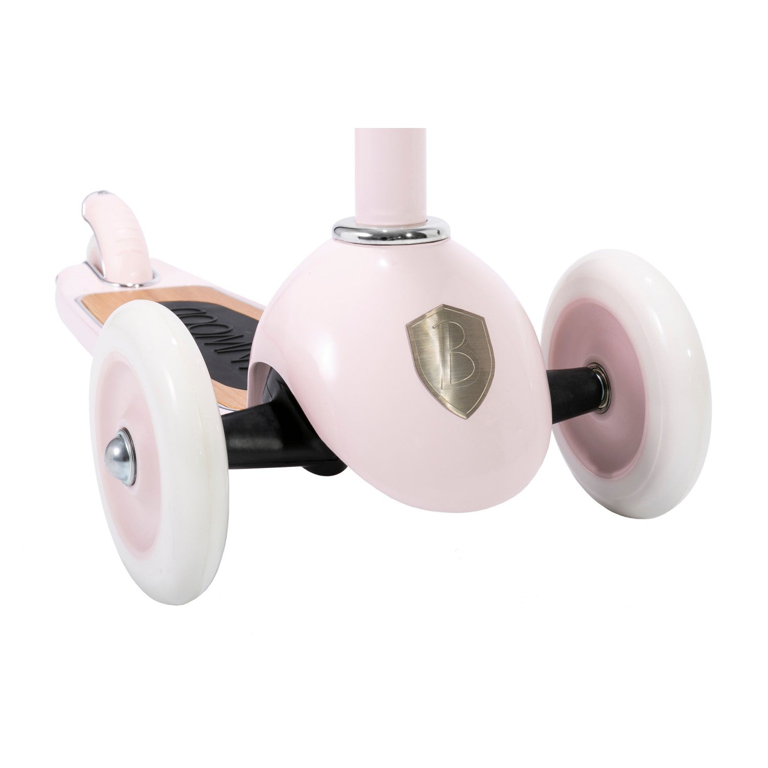 Pink and black exercise wheel with a brand logo on a white background