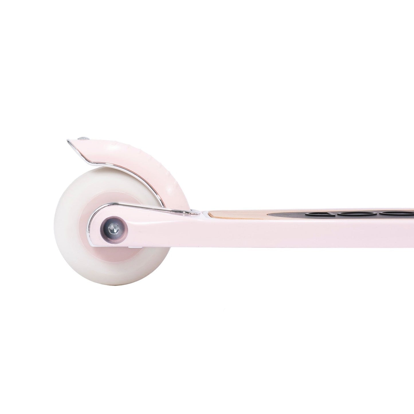 Close-up of a pink scooter wheel on a white background