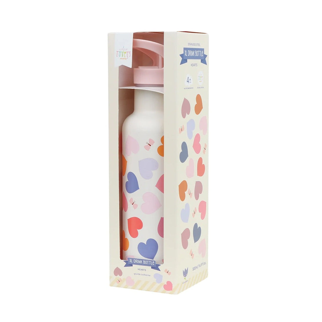 A Little Lovely Company XL Stainless Steel Drinks Bottle - 500ml - Hearts