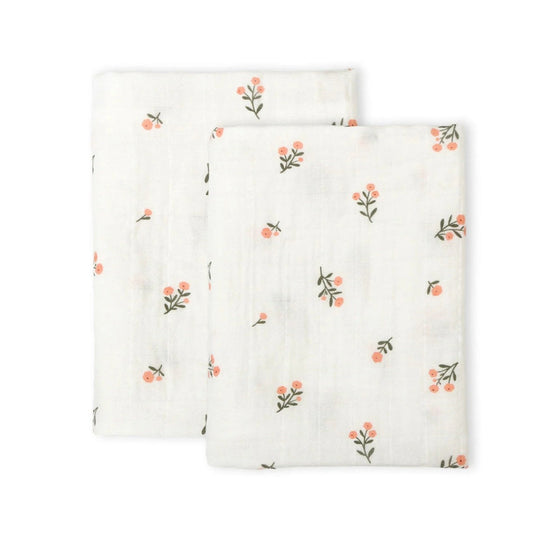 A Little Lovely Company Organic Muslin Cloths - 2 Pack - Little Flowers