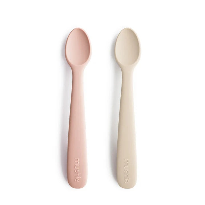 Mushie Silicone Baby Feeding Spoons - Blush/Shifting Sand
