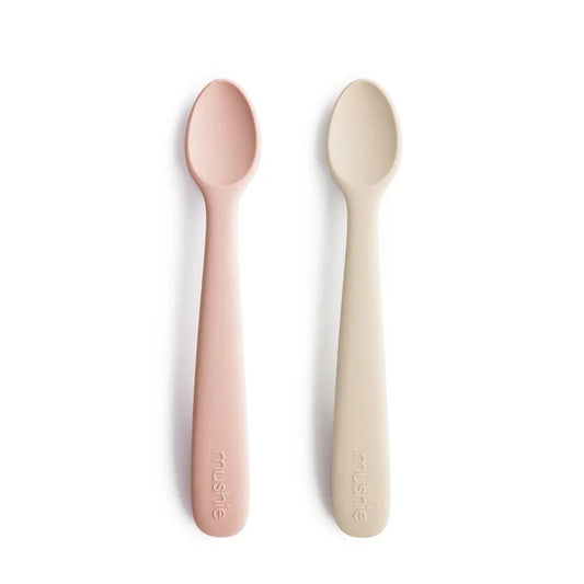 Mushie Silicone Baby Feeding Spoons - Blush/Shifting Sand