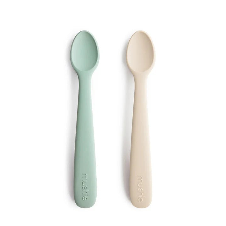 Mushie Silicone Baby Feeding Spoons - Cambridge Blue/Shifting Sand