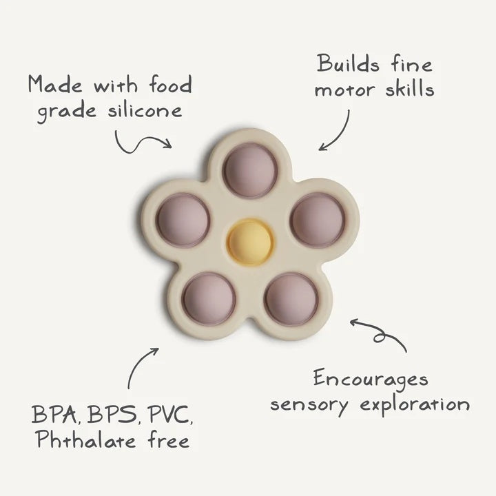 Mushie Silicone Baby Sensory Flower Pop Toy - Lilac/Daffodil/Ivory