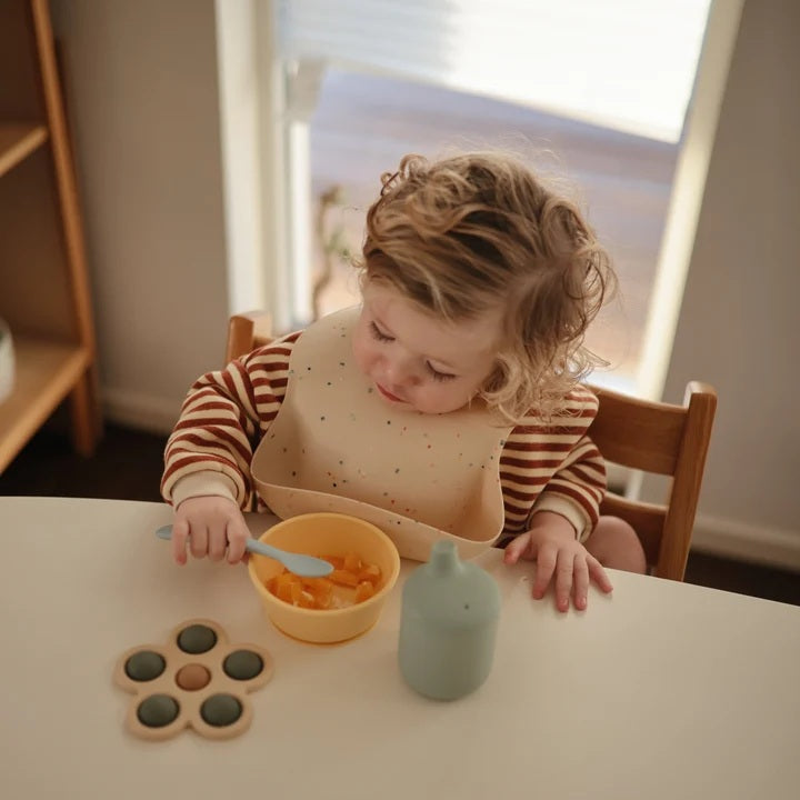 Mushie Silicone Baby Sensory Flower Pop Toy - Thyme/Natural/Shifting Sand