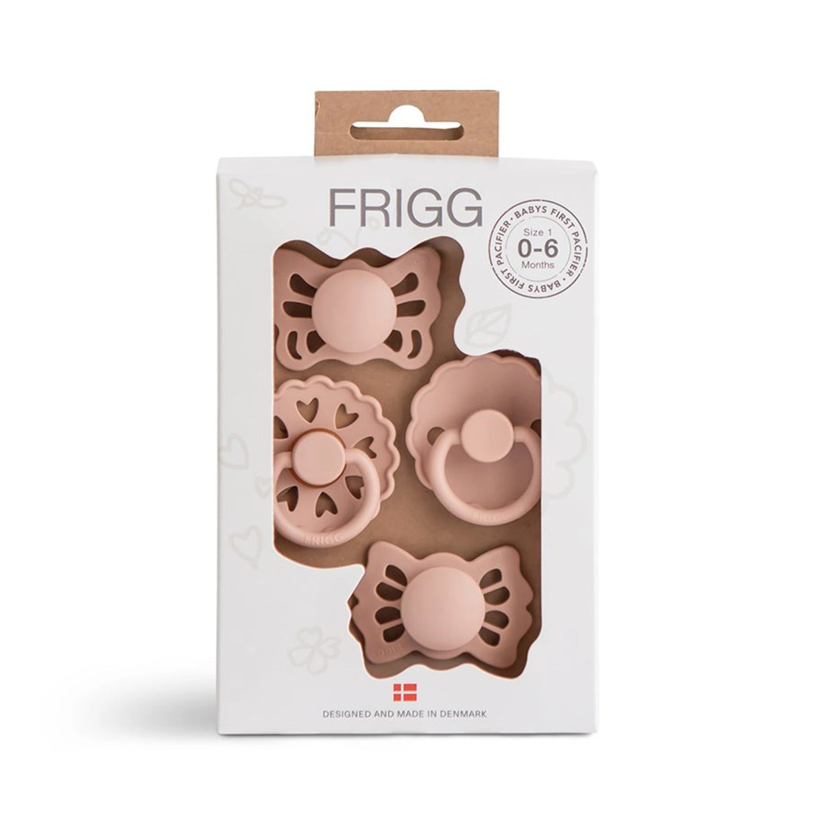 Frigg Baby's First Pacifiers - 4-pack - Floral Heart/Blush