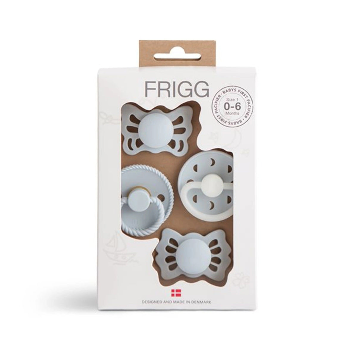 Frigg Baby's First Pacifiers - 4-Pack - Moonlight Sailing/Powder Blue