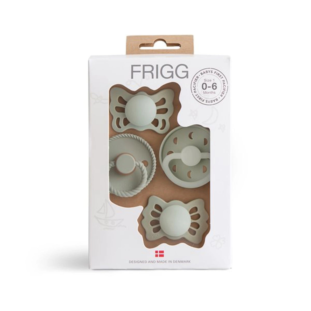 Frigg Baby's First Pacifiers - 4-Pack - Moonlight Sailing/Sage