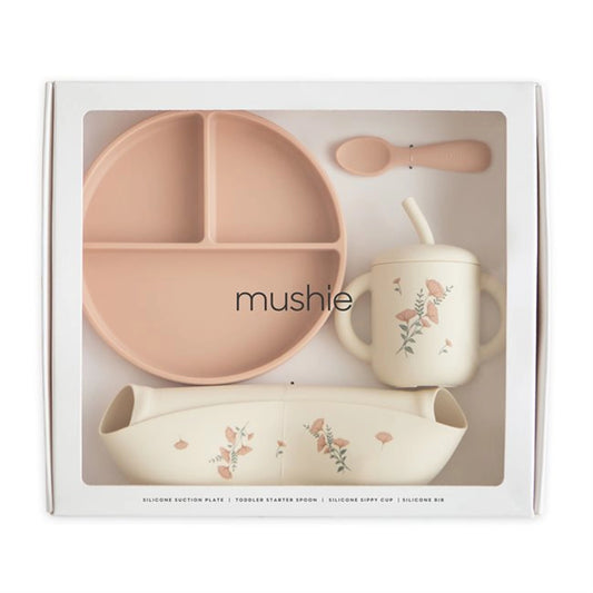 Mushie Silicone Toddler Feeding Set - Pink Flowers