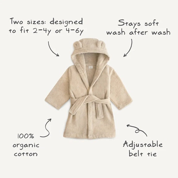 Mushie Organic Cotton Children's Bathrobe - Bear/Fog