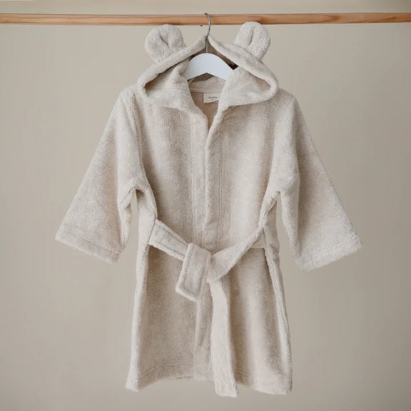 Mushie Organic Cotton Children's Bathrobe - Bear/Fog