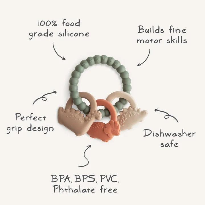 Mushie Silicone Teething Ring - Dinosaurs