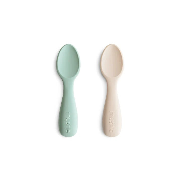 Mushie Silicone Toddler Starter Spoons - Cambridge Blue/Shifting Sand