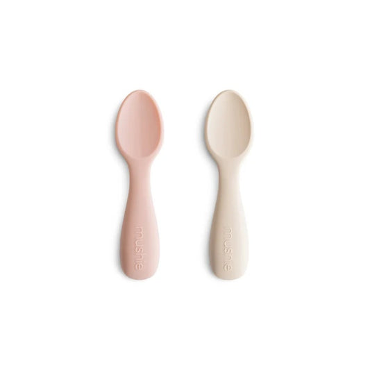 Mushie Silicone Toddler Starter Spoons -  Blush/Shifting Sand