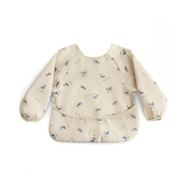 Mushie Long Sleeve Weaning Bib - Whales