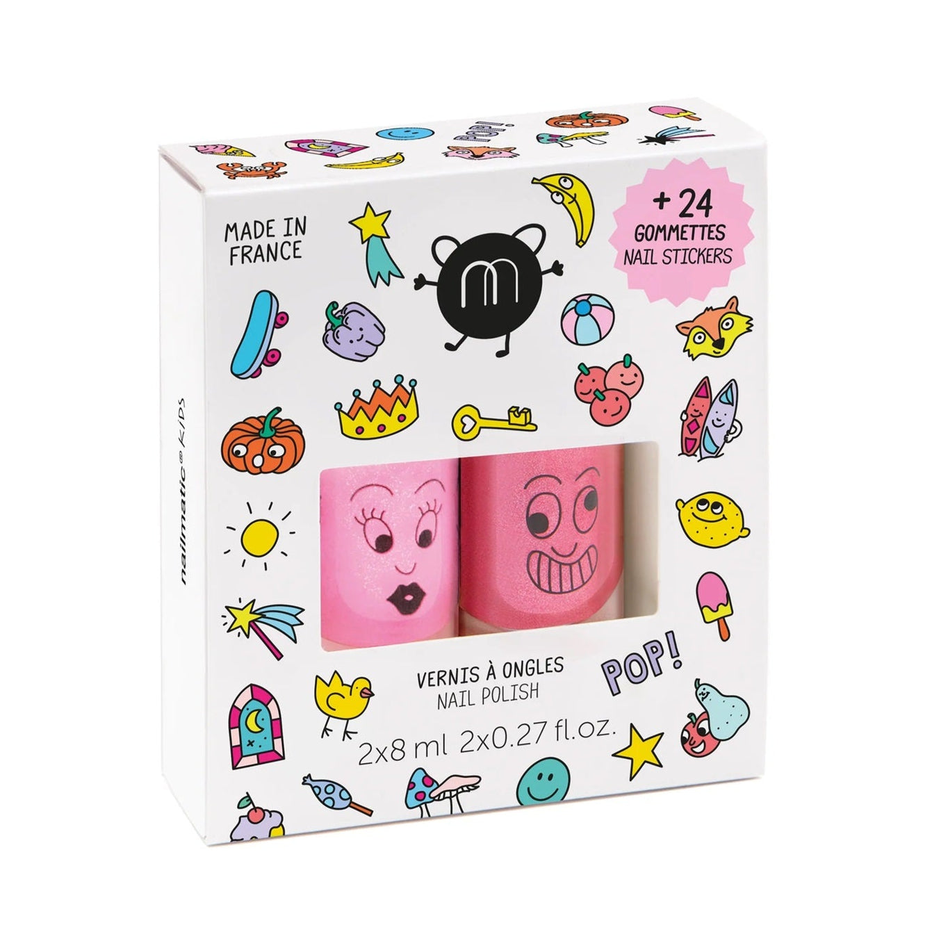 Nailmatic Wash Off Nail Varnish + Nail Stickers - 2 Set - Pop