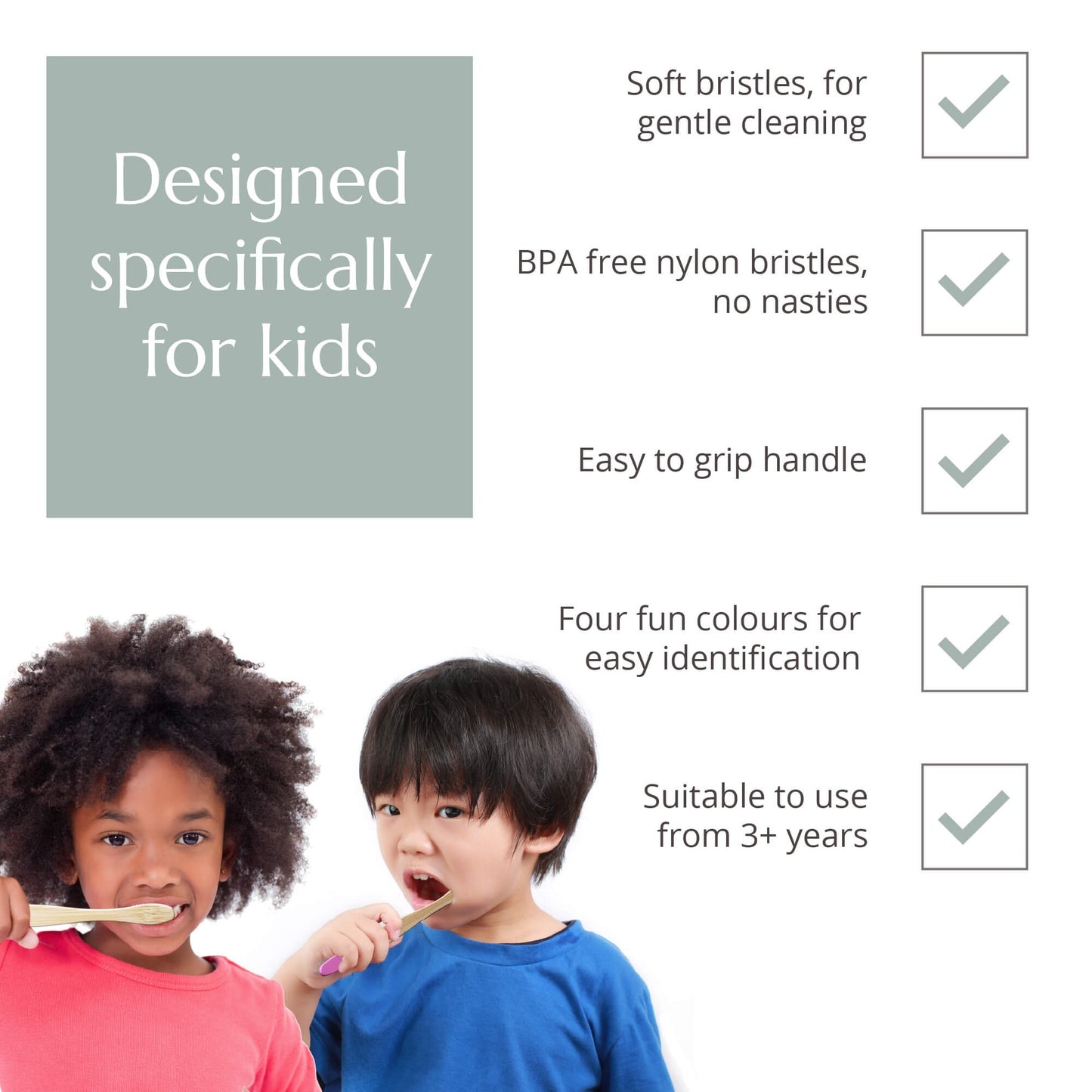 Wild & Stone Children's Bamboo Toothbrush - 4 Pack - Multi-Colour