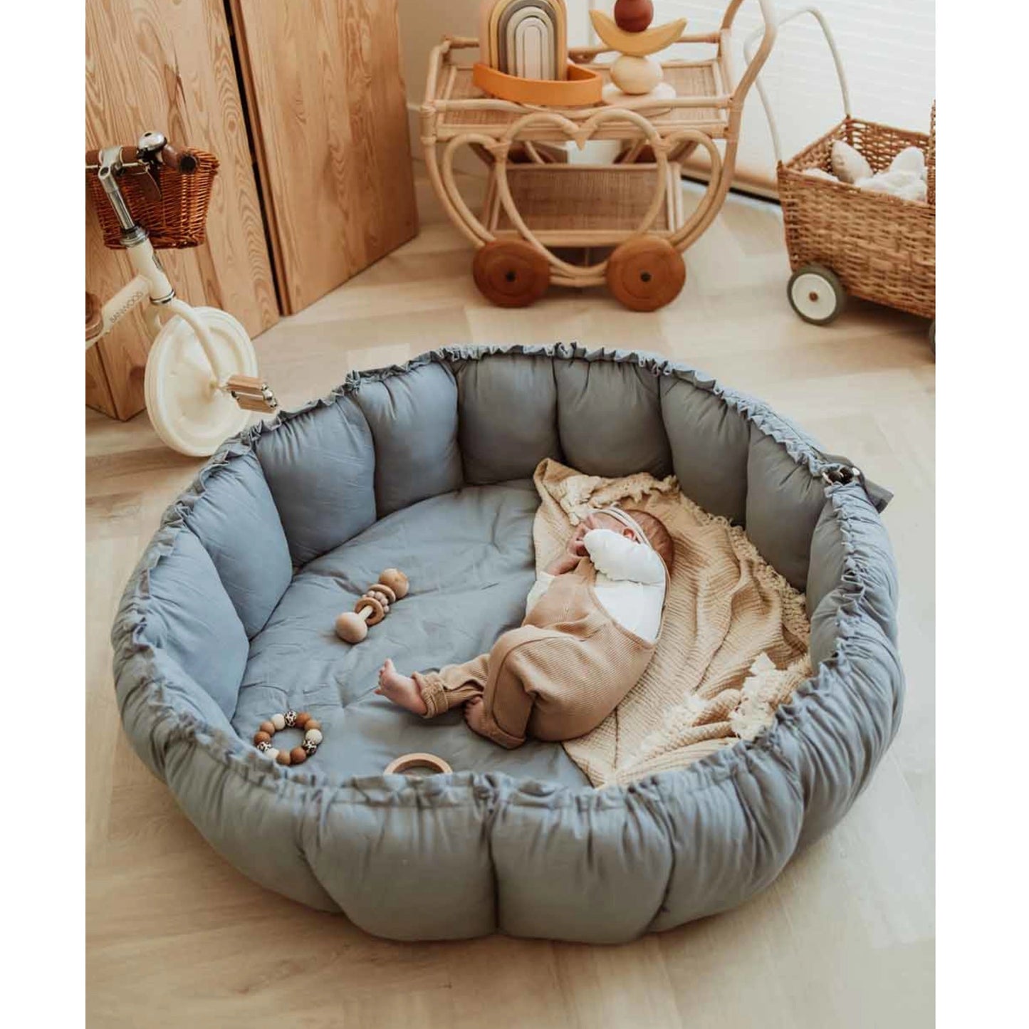 Play & Go Coco Organic Baby Playmat & Cocoon - Dusty Blue