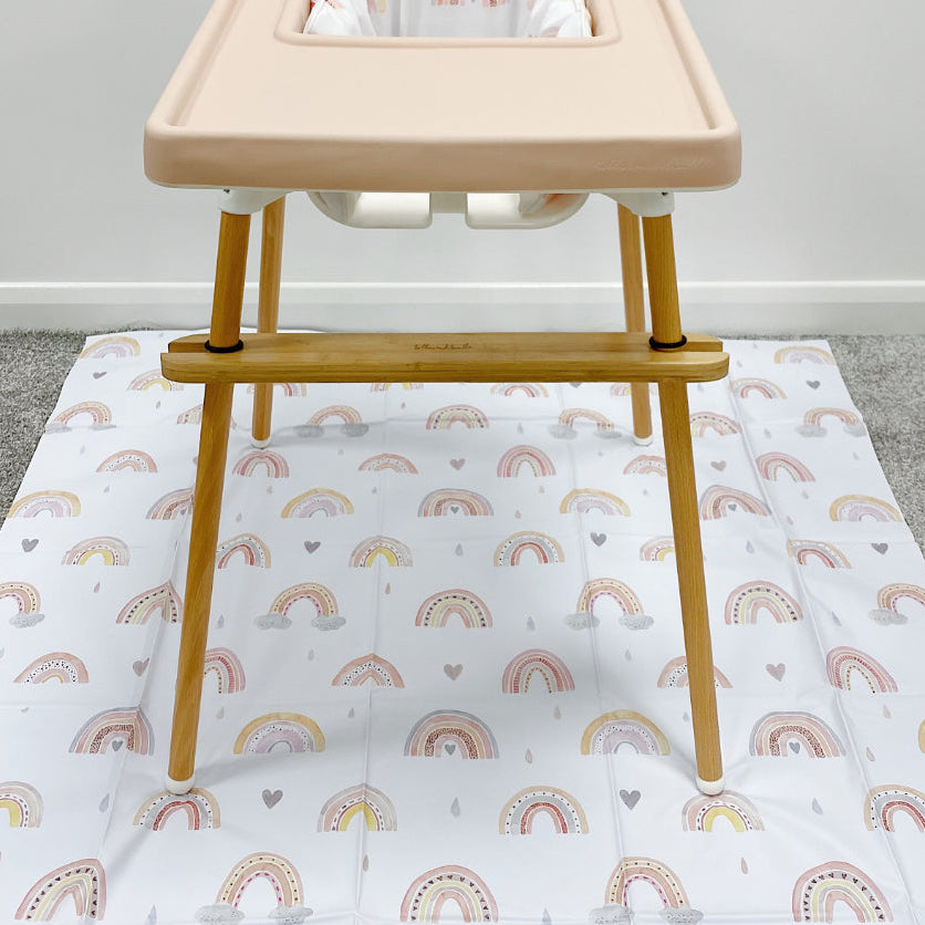Bobbin & Bumble Highchair Splash Mat - Beau Pink Rainbow Print