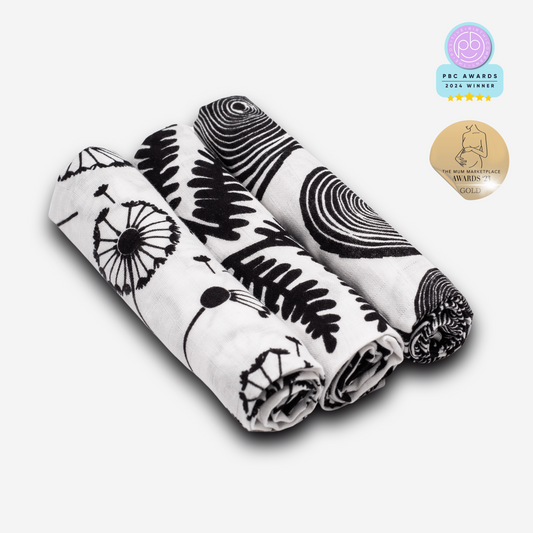 Etta Loves Organic Sensory Muslin Cloths - 3 Pk - Plant Prints