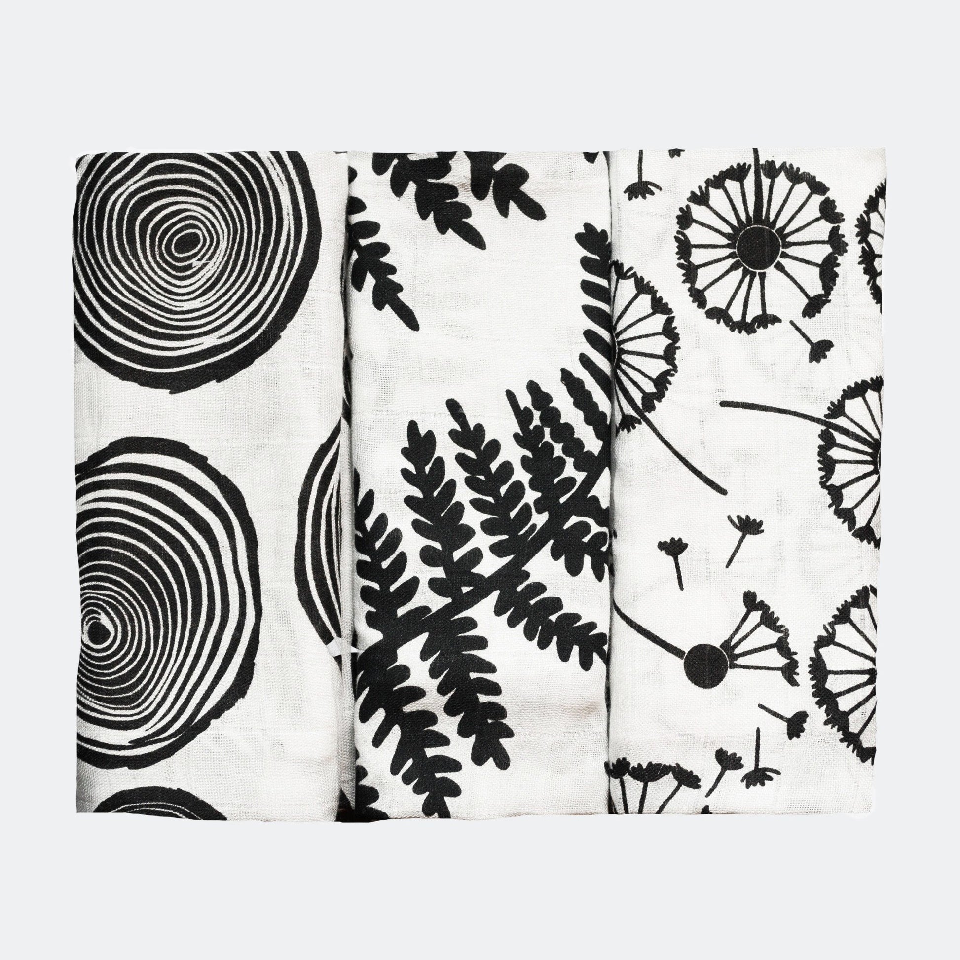 Etta Loves Organic Sensory Muslin Cloths - 3 Pk - Plant Prints