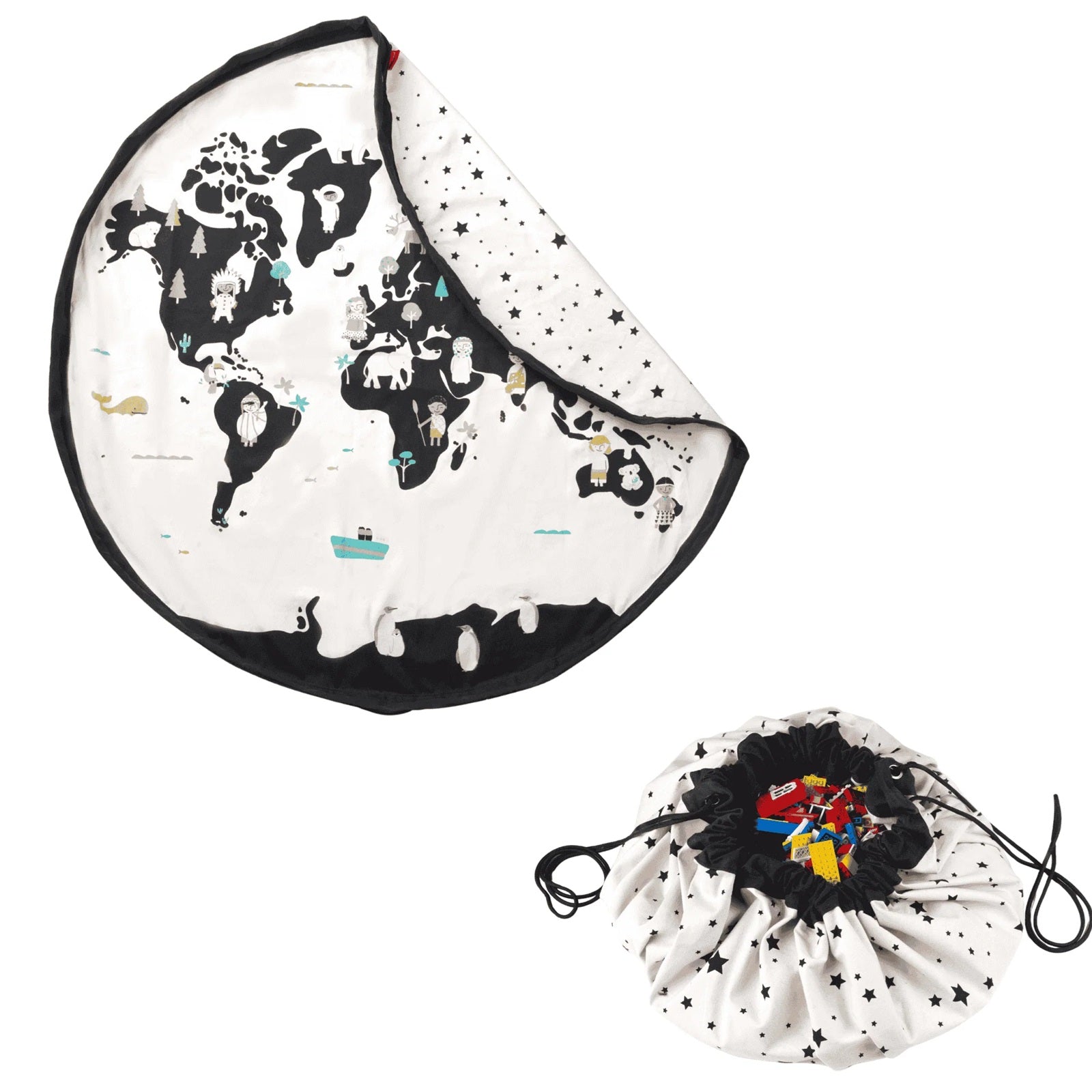 Play & Go Noomad Reversible Toy Storage Bag & Playmat - World Map/Stars