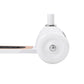 Close-up of a white scooter wheel with a visible brand logo on a white background