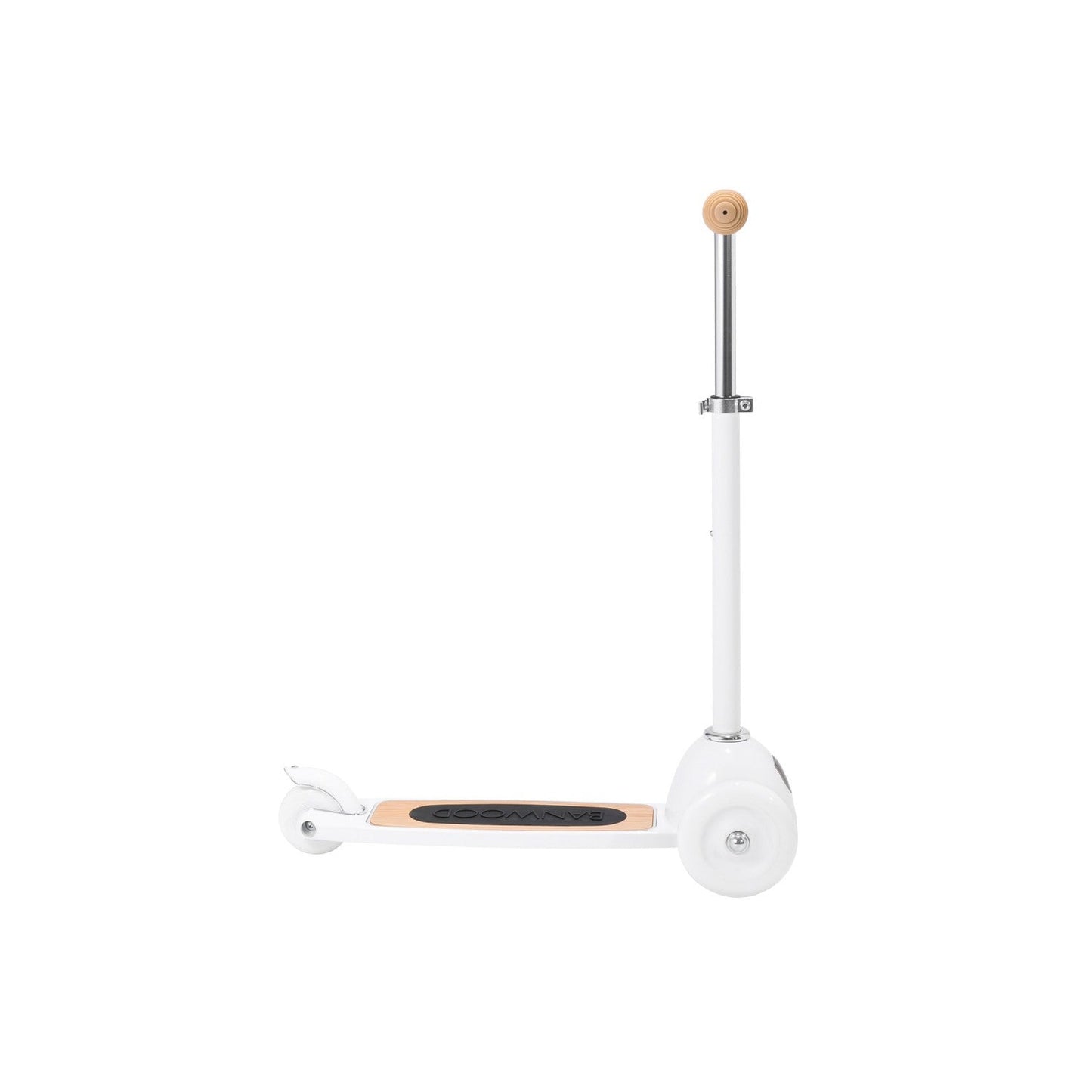 White scooter with wooden handlebar on a white background