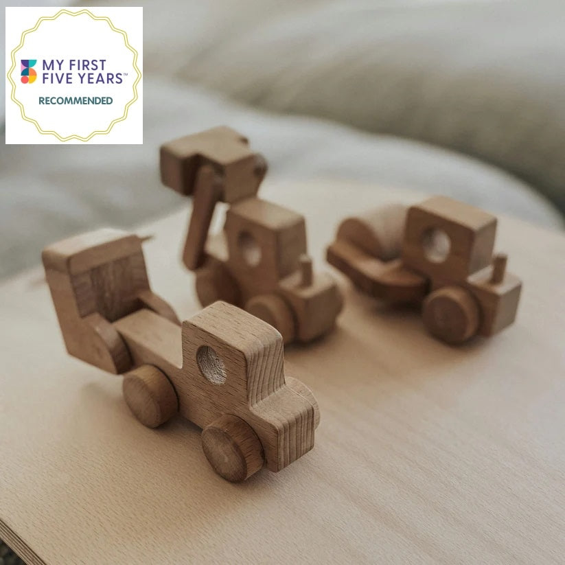 Little Stories Set of 3 Wooden Toy Construction Trucks