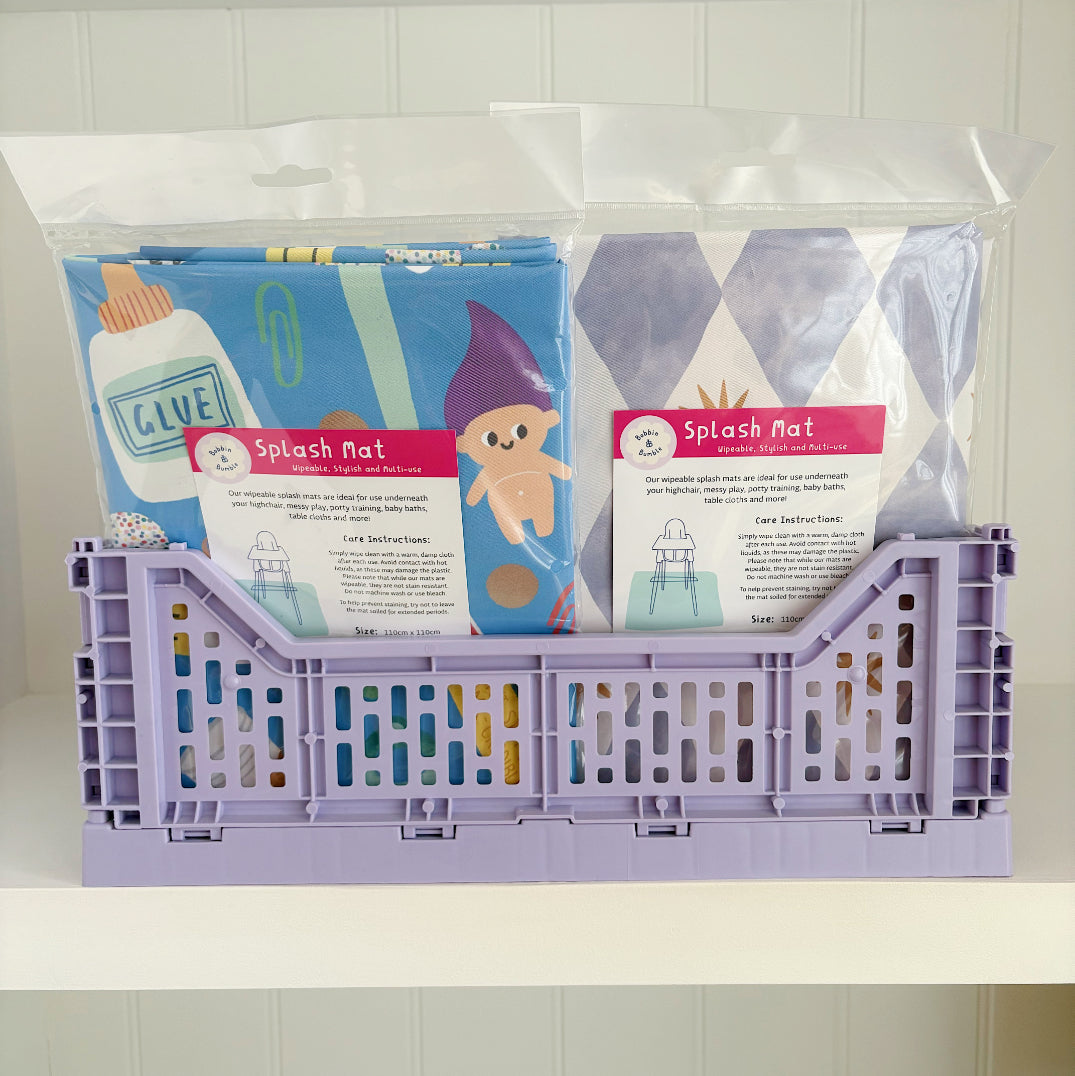 Bobbin & Bumble Highchair Splash Mat - Blue Harlequin