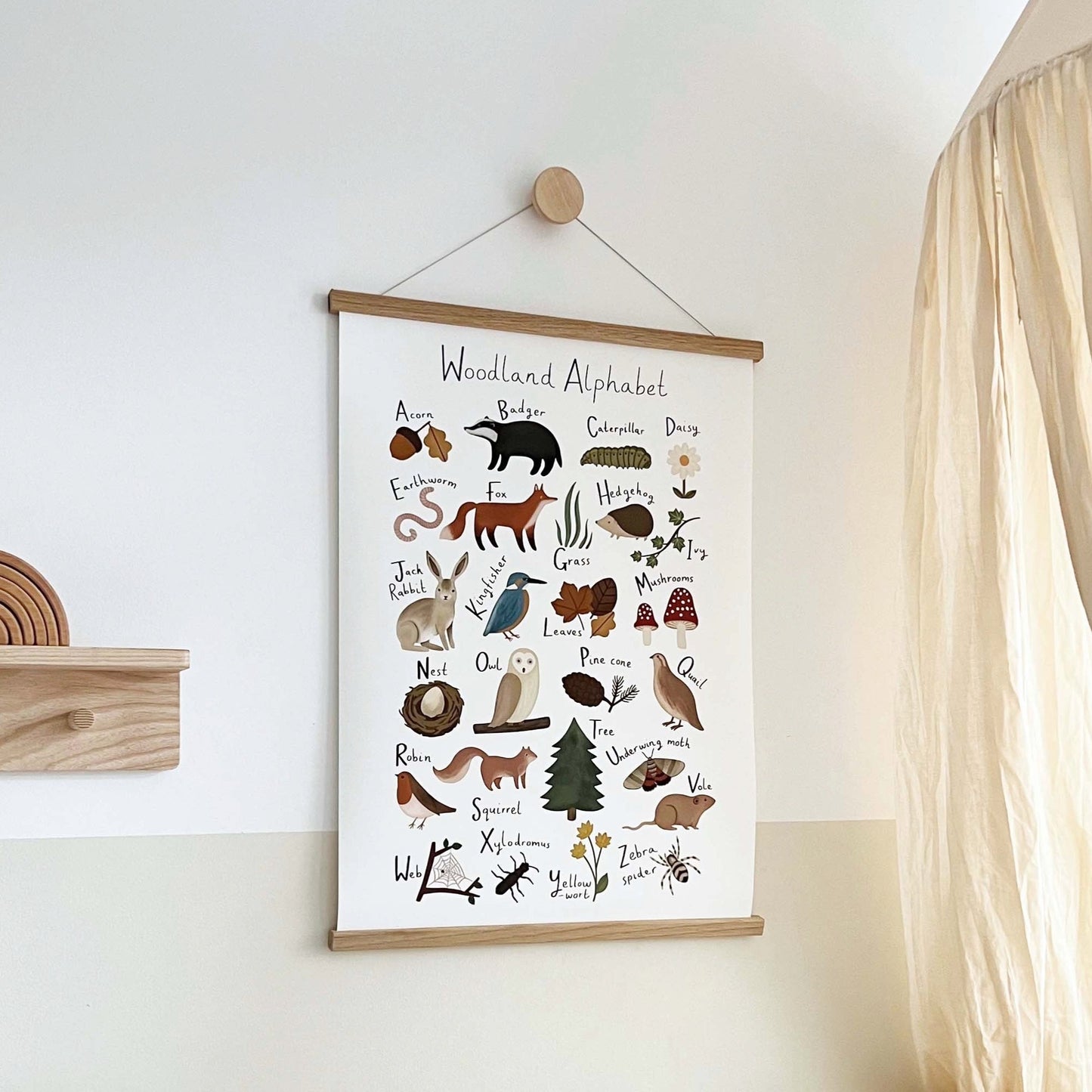 Woodland Alphabet Art Print In White by Kid of the Village (6 Sizes Available)