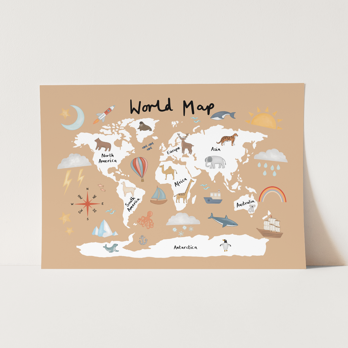 World Map Art Print In Sand by Kid of the Village (6 Sizes Available)