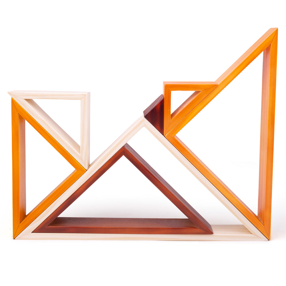 Bigjigs Stacking Wooden Triangles - Orange/Brown