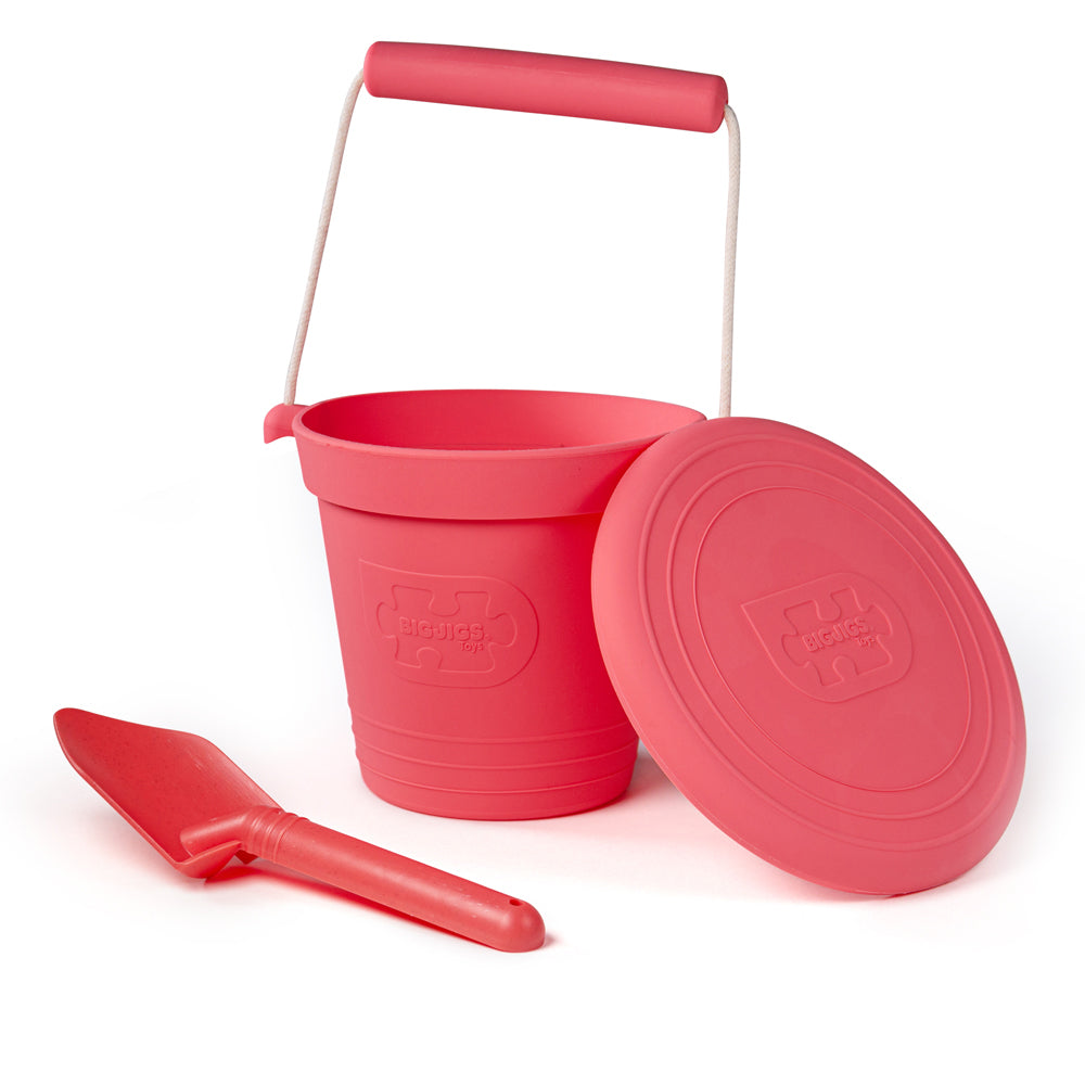 Bigjigs Silicone Bucket, Frisbee and Spade Set - Coral Pink