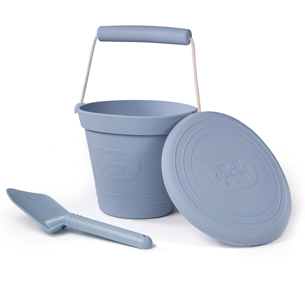 Bigjigs Silicone Bucket, Frisbee and Spade Set - Dove Grey