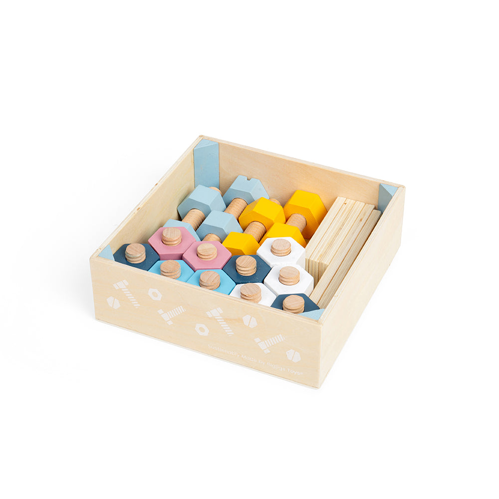 Bigjigs Wooden Crate of Toy Nuts & Bolts