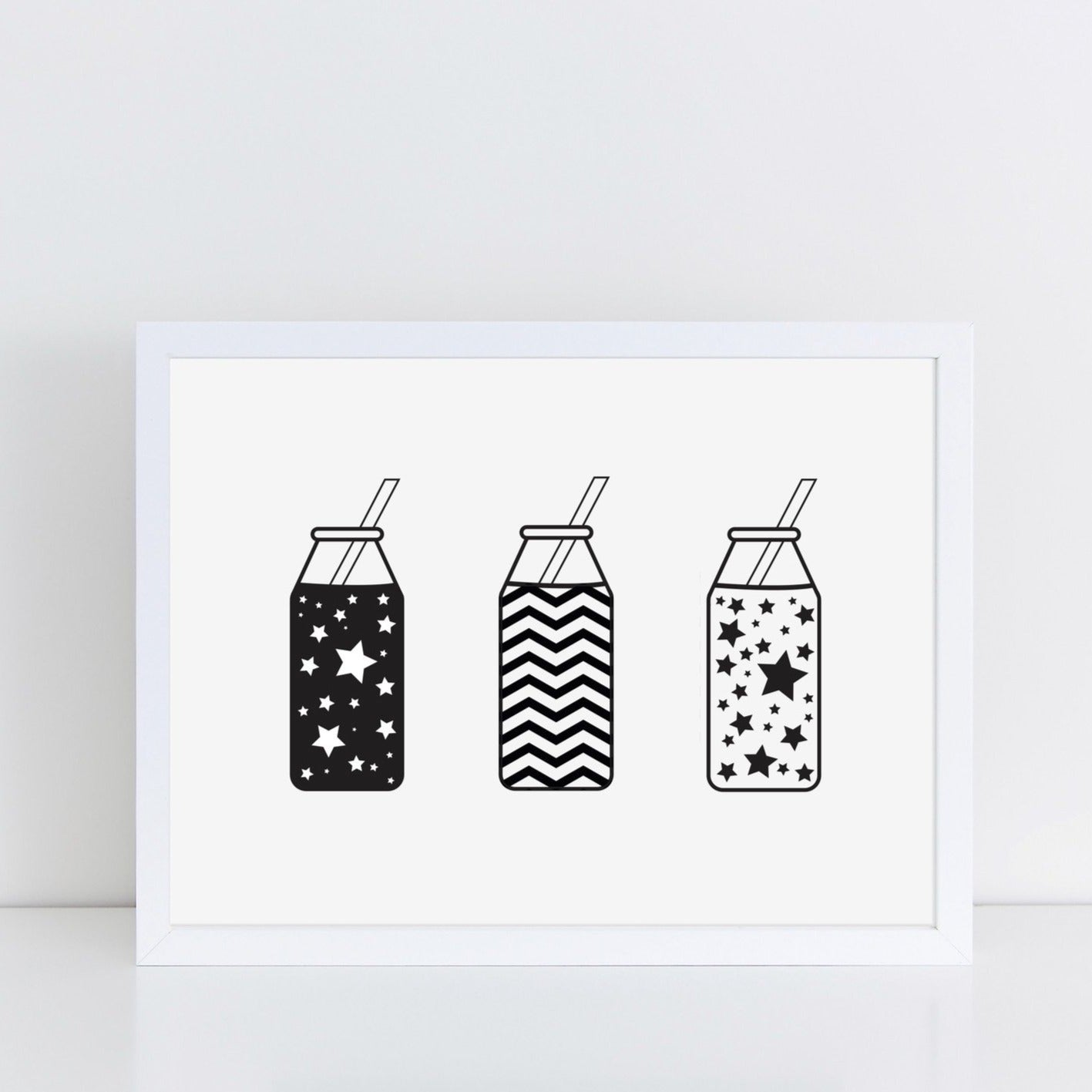 3 Milk Bottles Art Print by The Little Jones (3 Sizes Available)