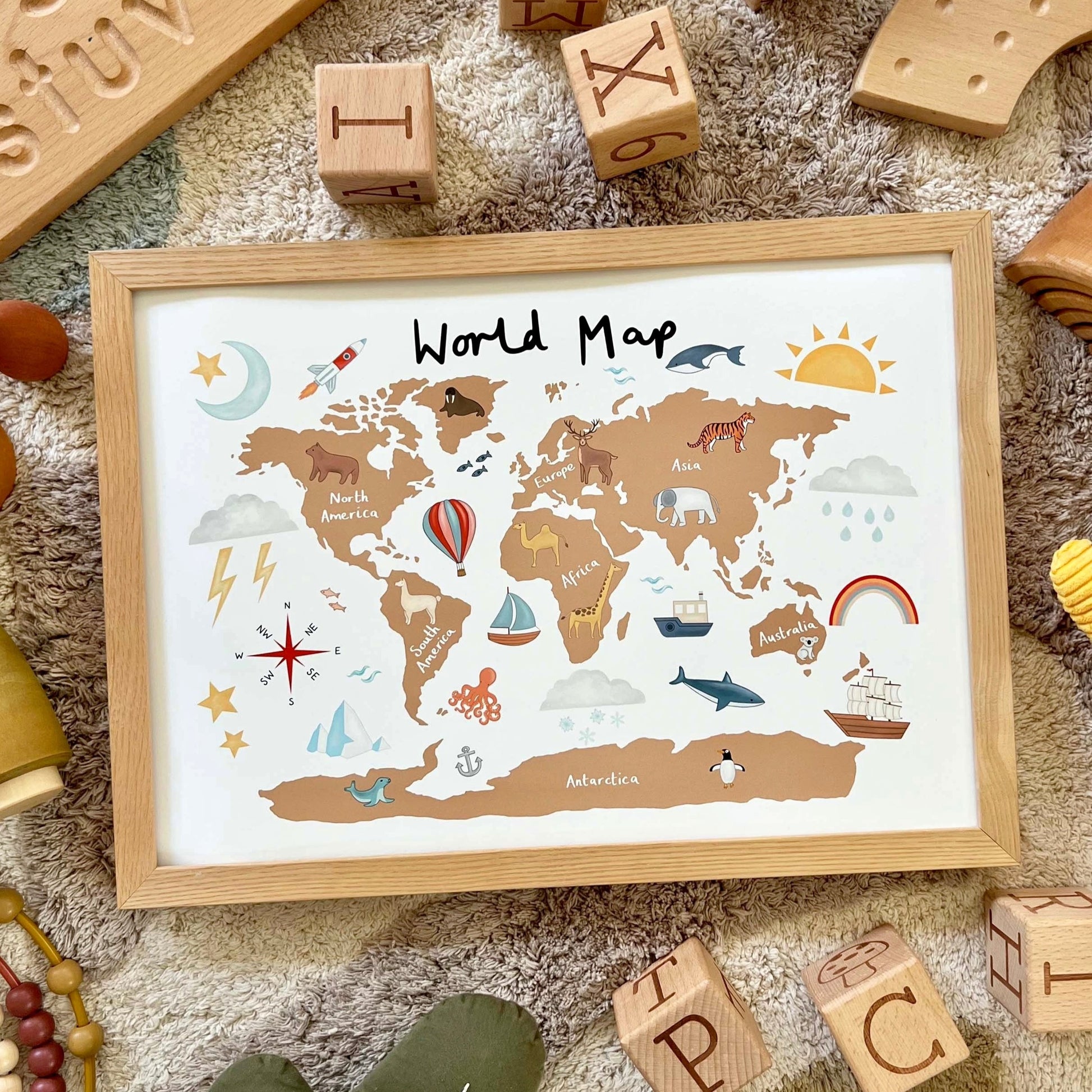 World Map Art Print In Clay by Kid of the Village (6 Sizes Available)