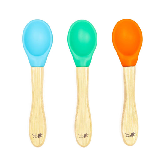 Wild & Stone Baby Bamboo Weaning Spoons - Set of 3 - Blue/Green/Orange