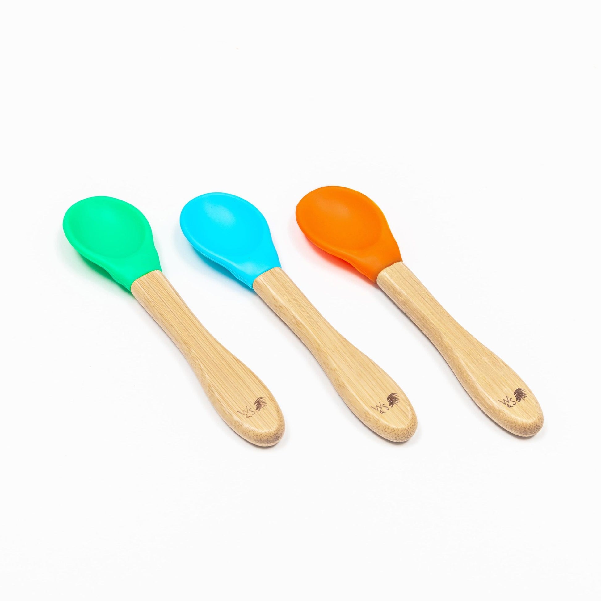 Wild & Stone Baby Bamboo Weaning Spoons - Set of 3 - Blue/Green/Orange