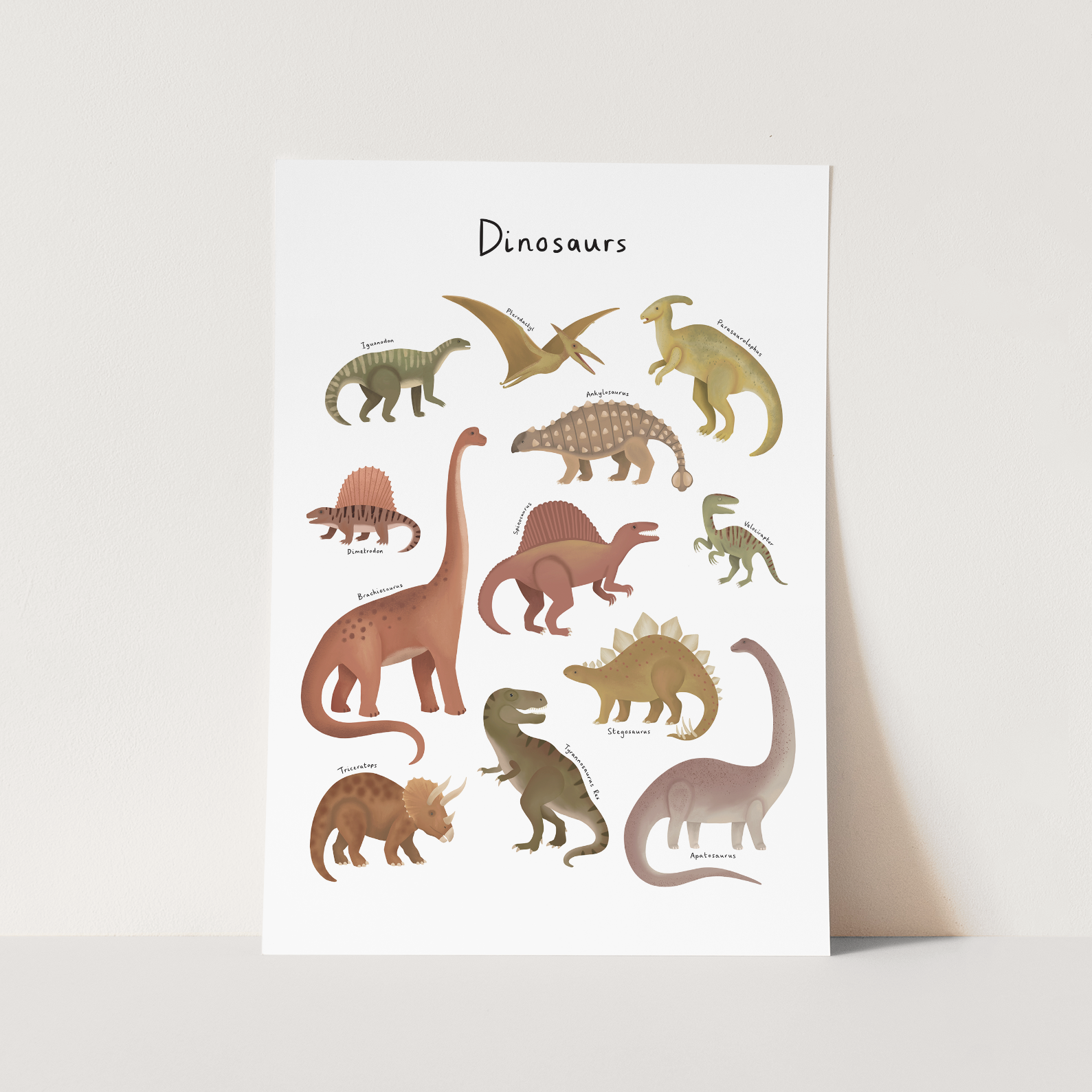 Dinosaur Chart Art Print in White by Kid of the Village (6 Sizes Available)