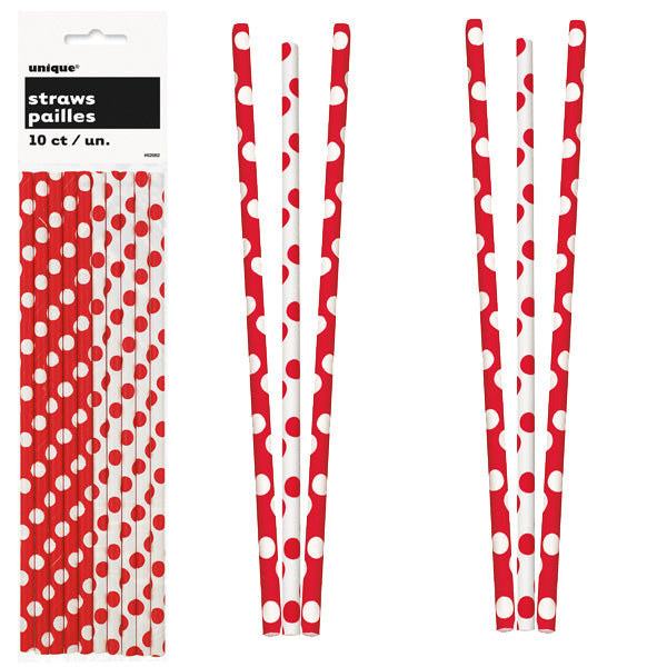 Paper Straws 10 Pack - Ruby Red Polka Dots