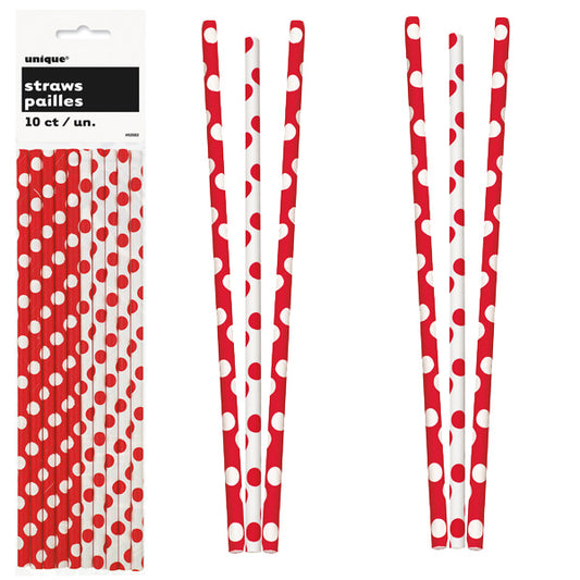 Paper Straws 10 Pack - Ruby Red Polka Dots
