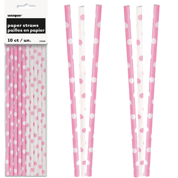 Paper Straws 10 Pack - Lovely Pink Polka Dots