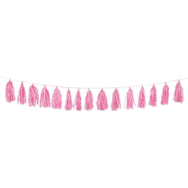 Hot Pink Tissue Tassel 9ft Garland