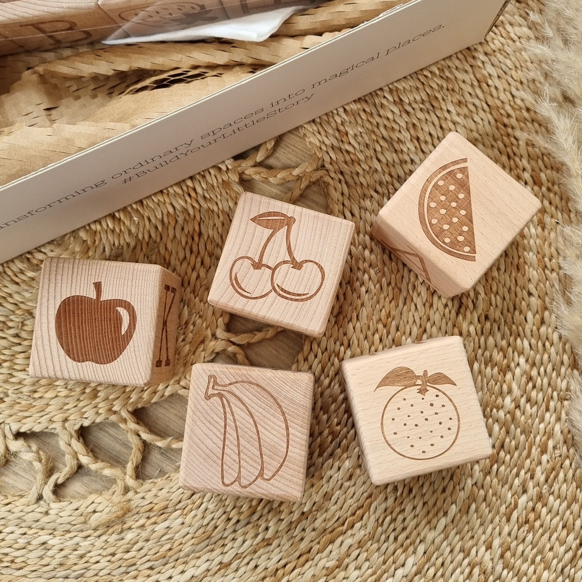 Little Stories Play, Build & Stack Wooden Blocks - Fruits