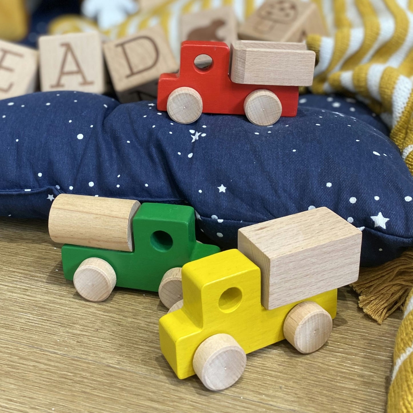 Little Stories Set of 3 Wooden Toy Trucks - Primary