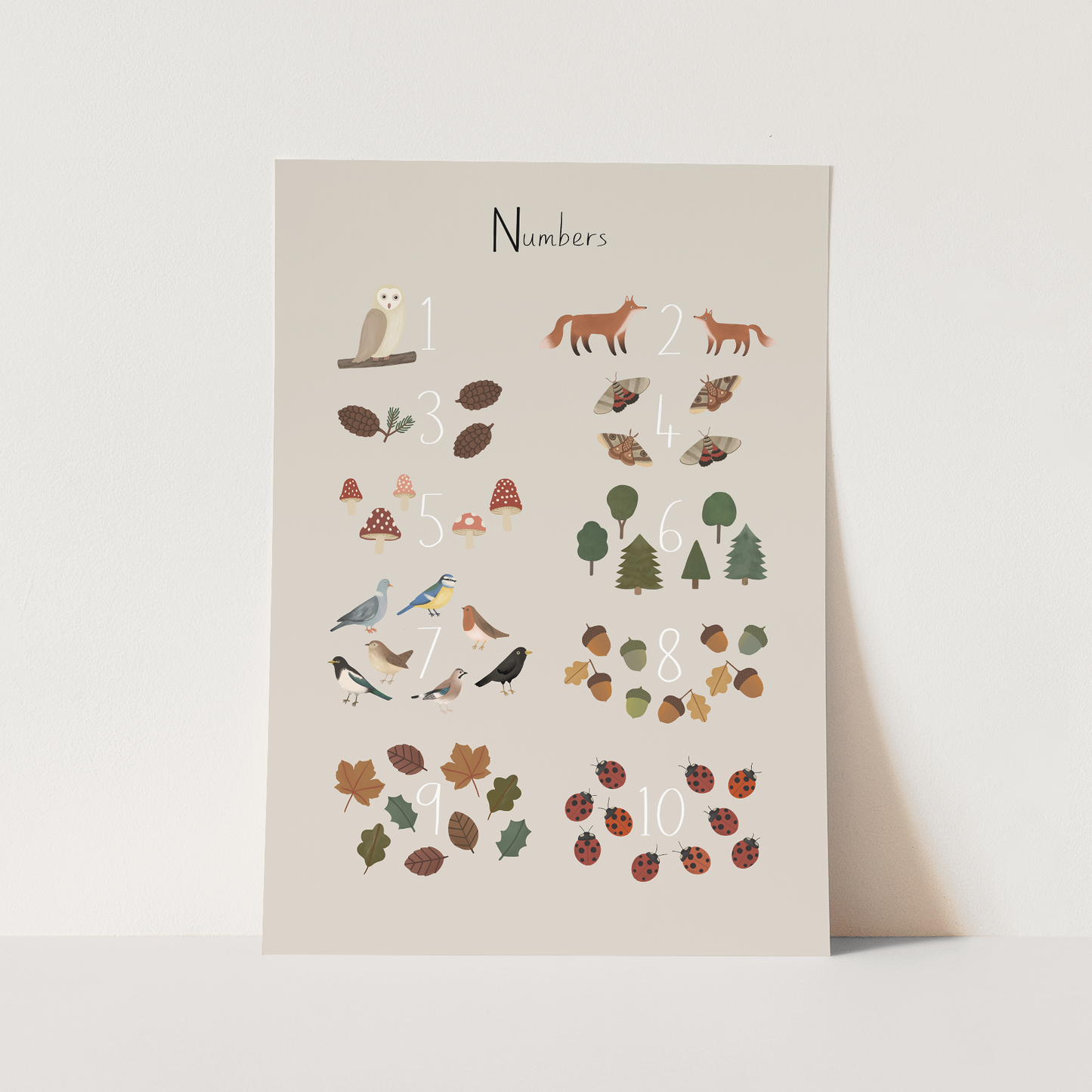 Woodland Numbers Art Print In Stone by Kid of the Village (6 Sizes Available)
